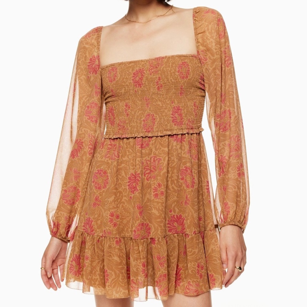 Wilfred Aritzia Tempest Mini Dress XS Maplewood Chestnut Paisley Floral NEW